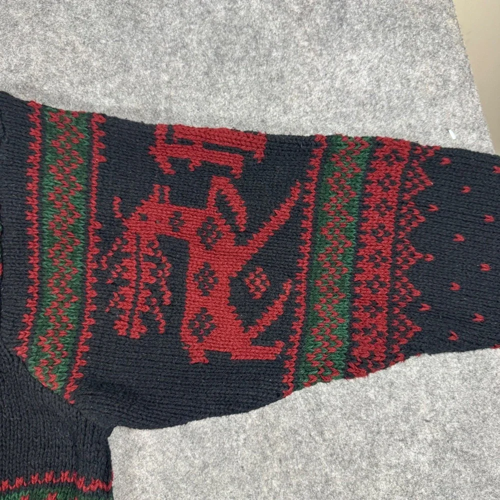 Vintage Polo Ralph Lauren Sweater Mens M Black Reindeer Intarsia Cotton Holiday